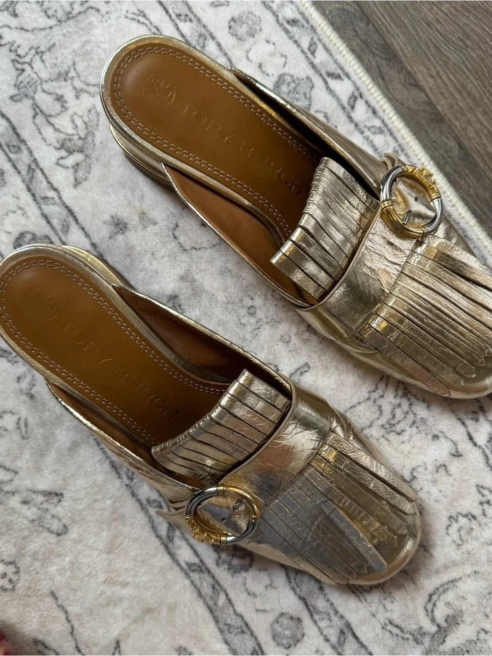 Tory Burch Women's Multi Logo Kiltie Mules-Shoes gold